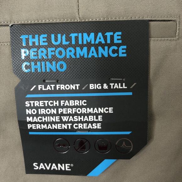 Savane NWT Flat Front Big & Tall Expandable Waist Performance Chino Pants 38X36 - Picture 2 of 8